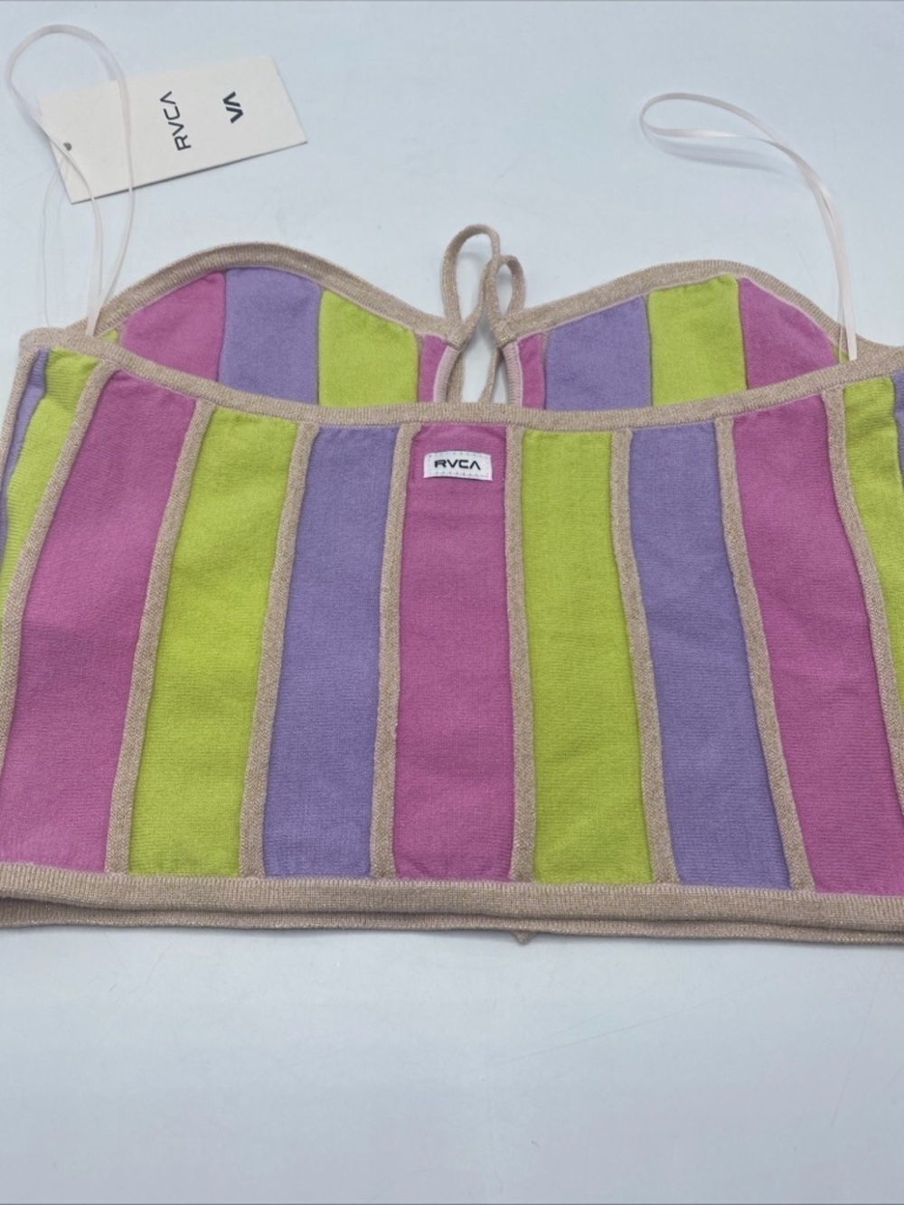 RVCA Upswing Sweater halter Top Rainbow Summer Spring Vacation Vibes Medium 10 - Picture 4 of 5